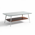 Modern rectangular coffee table with glass top and wooden shelf 120 x 60 x 45cm