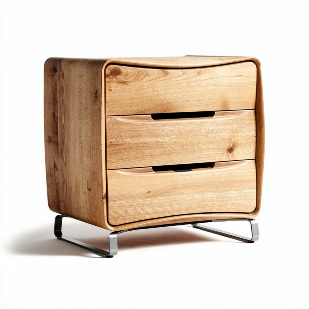 Wooden three-drawer bedside table with metal legs 50 x 40 x 80cm