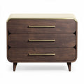 Wooden nightstand with three drawers and brass handles in walnut finish 80 x 40 x 75cm