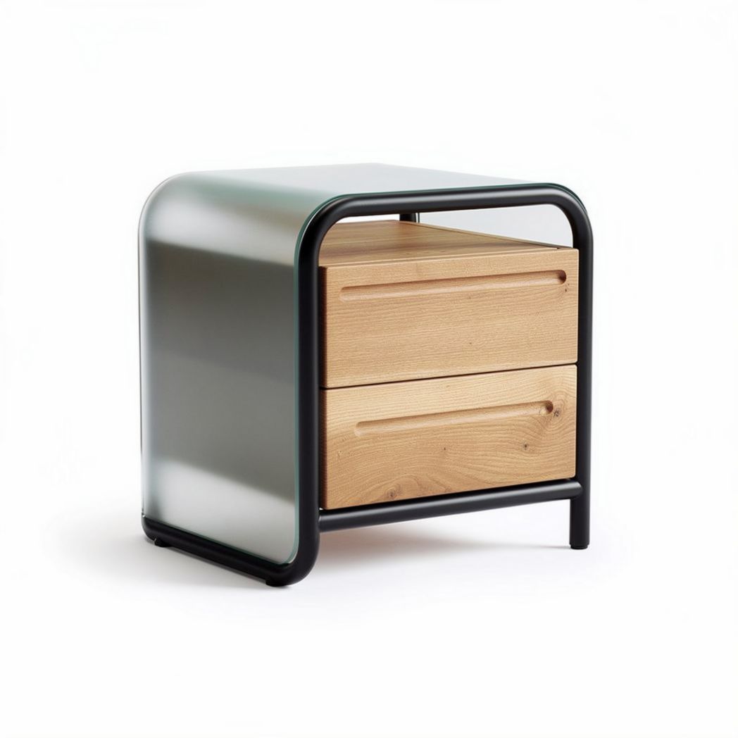 Metal and wood nightstand with two drawers 40 x 35 x 45cm