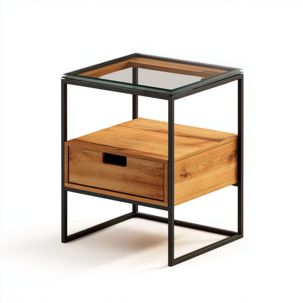 Wood and metal nightstand with two drawers and modern design 40 x 40 x 50cm