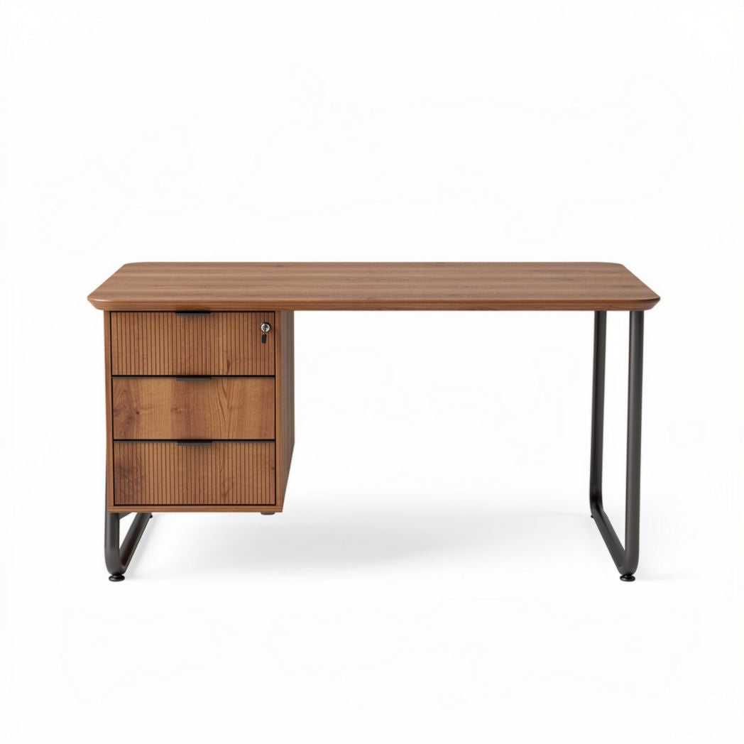 Solid wood writing desk with two storage drawers 120 x 60 x 75cm natural finish