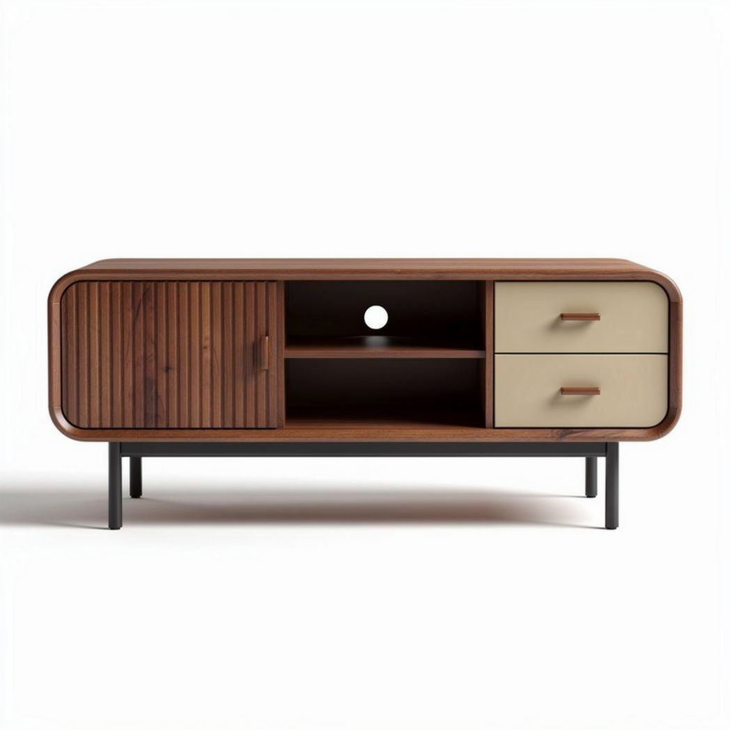 Wooden storage cabinet with white finish and natural wood accents 120 x 40 x 50cm