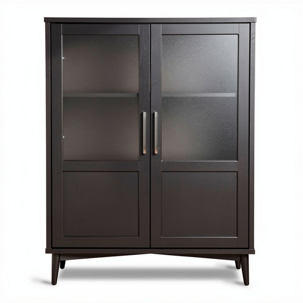 Bamboo storage cabinet with double doors and open bottom shelf 80 x 40 x 180cm