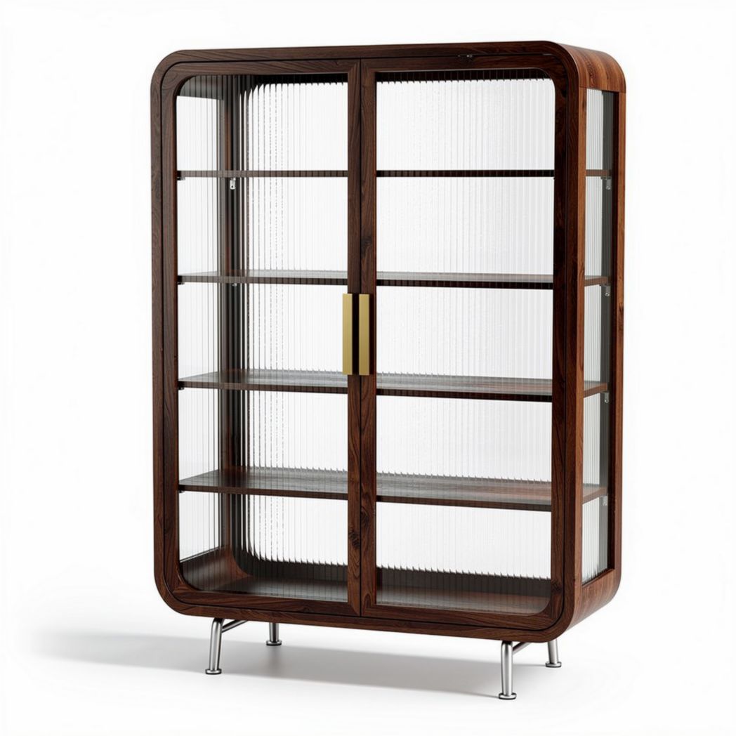Wooden display cabinet with glass doors and shelves 100 x 40 x 160cm