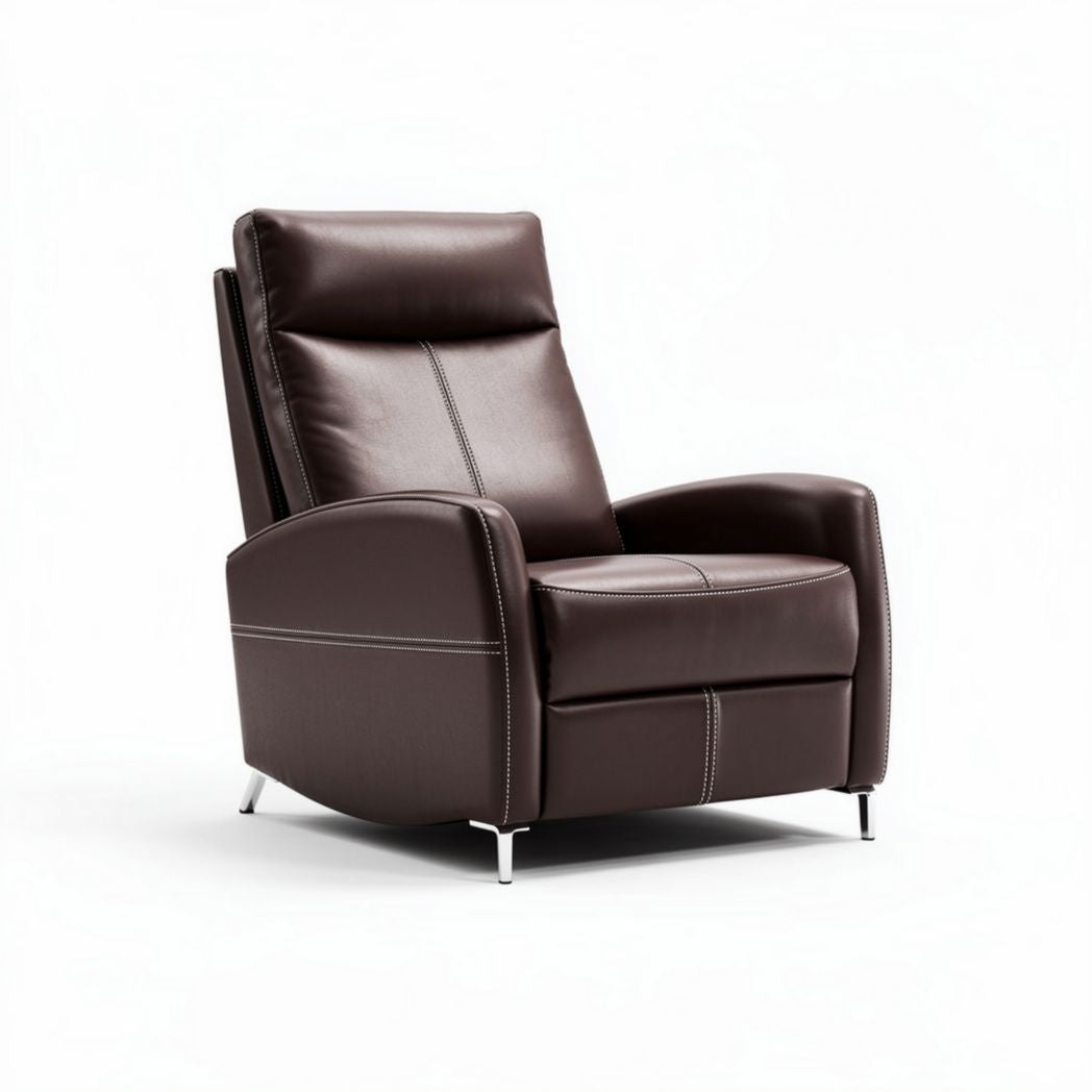 Brown leather reclining chair with metal legs for living room use