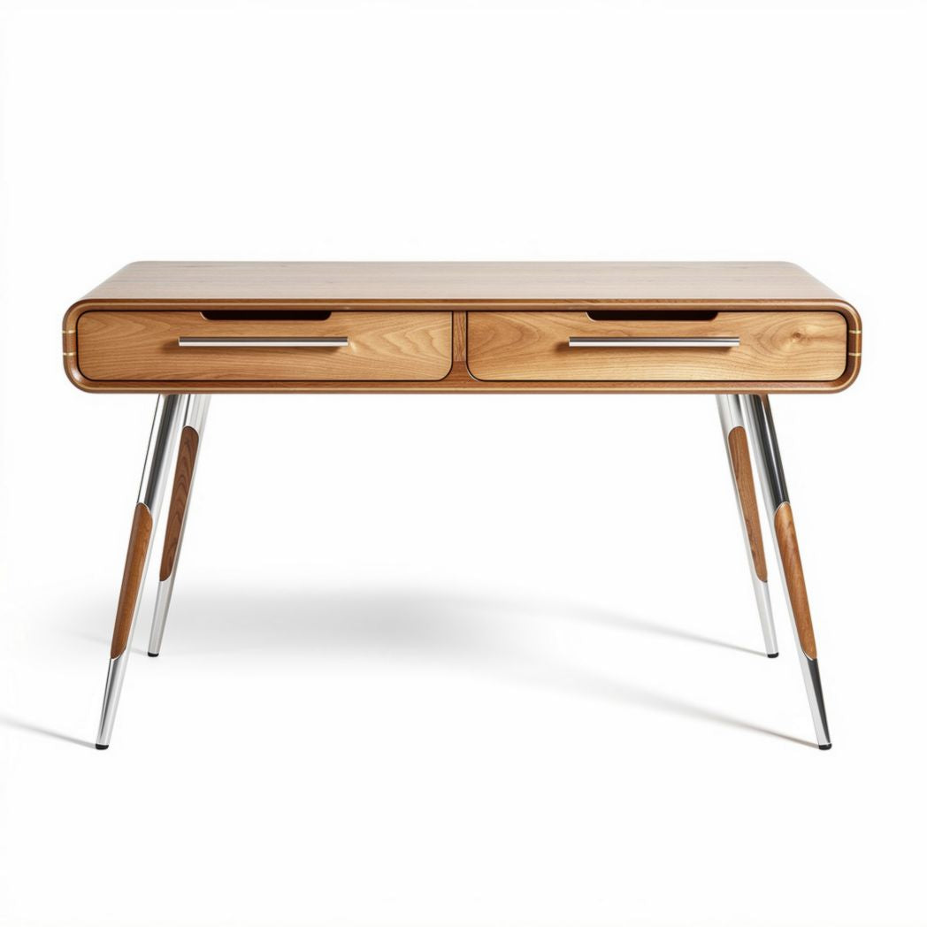 Wooden desk with chrome legs and two drawers for home office use 120 x 60 x 75cm