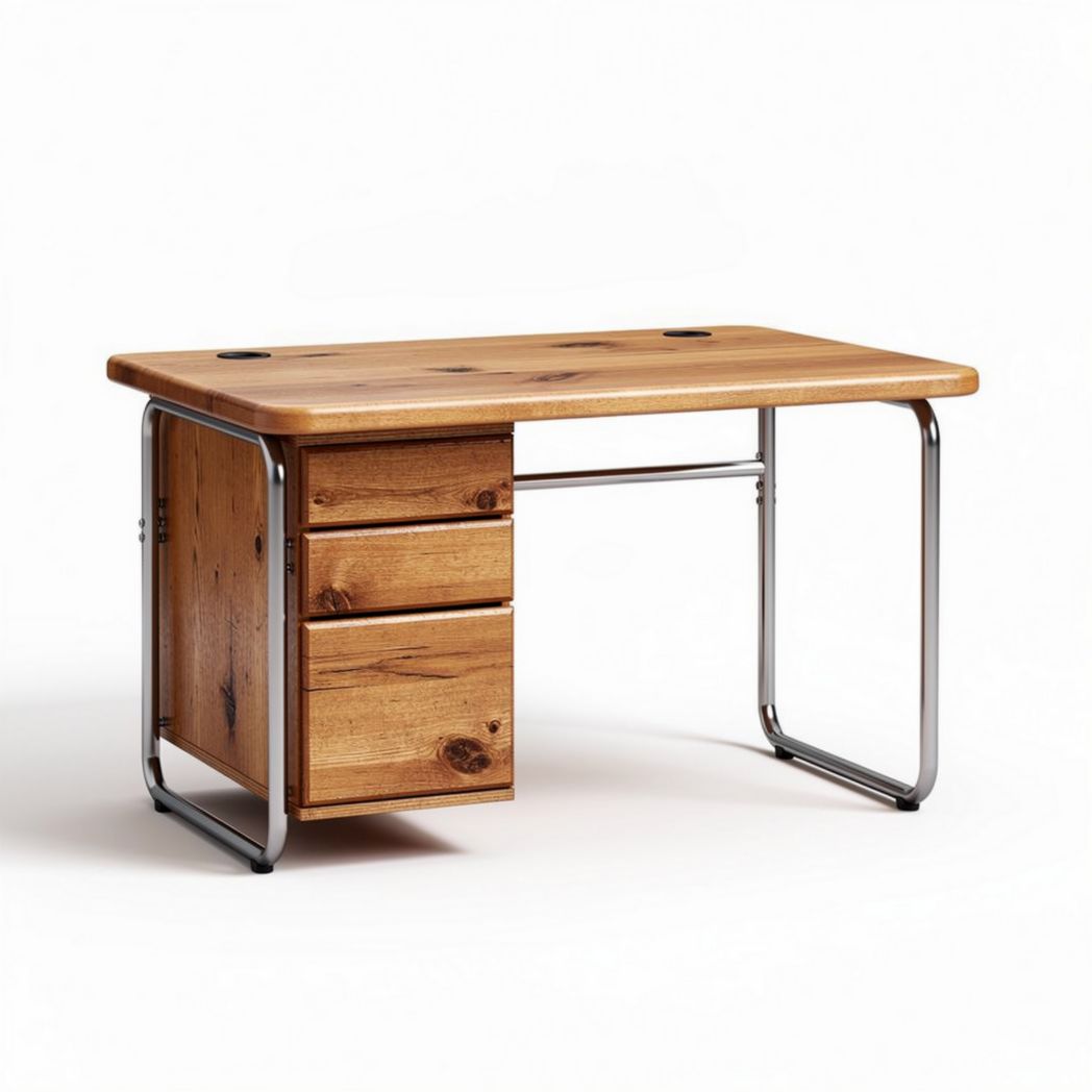 Wooden writing desk with metal frame three drawers and modern design 120 x 60 x 75cm