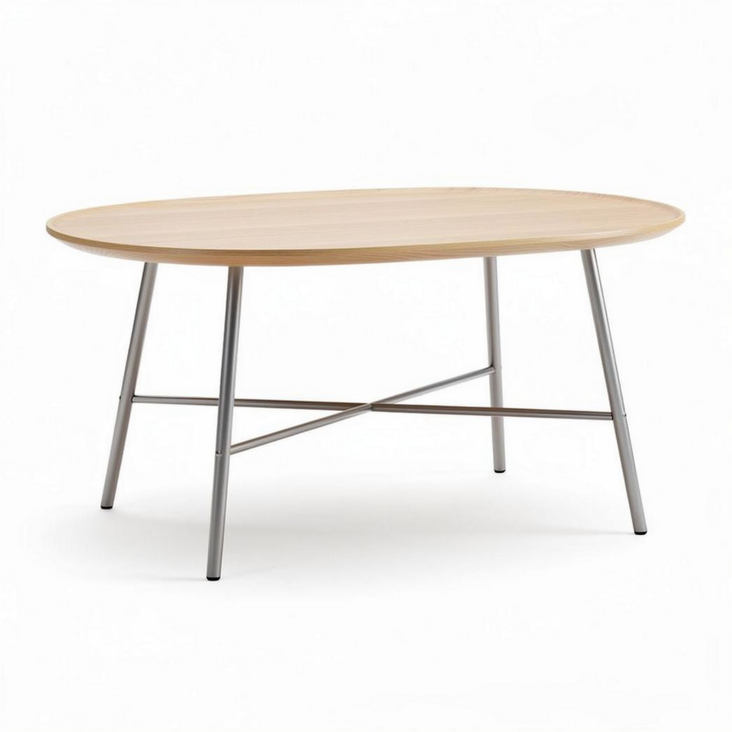 Oval wooden coffee table with metal legs 120 x 80 x 75cm for living room